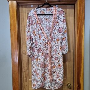 Floral Tie-Waist Swim Coverup in White and Pink